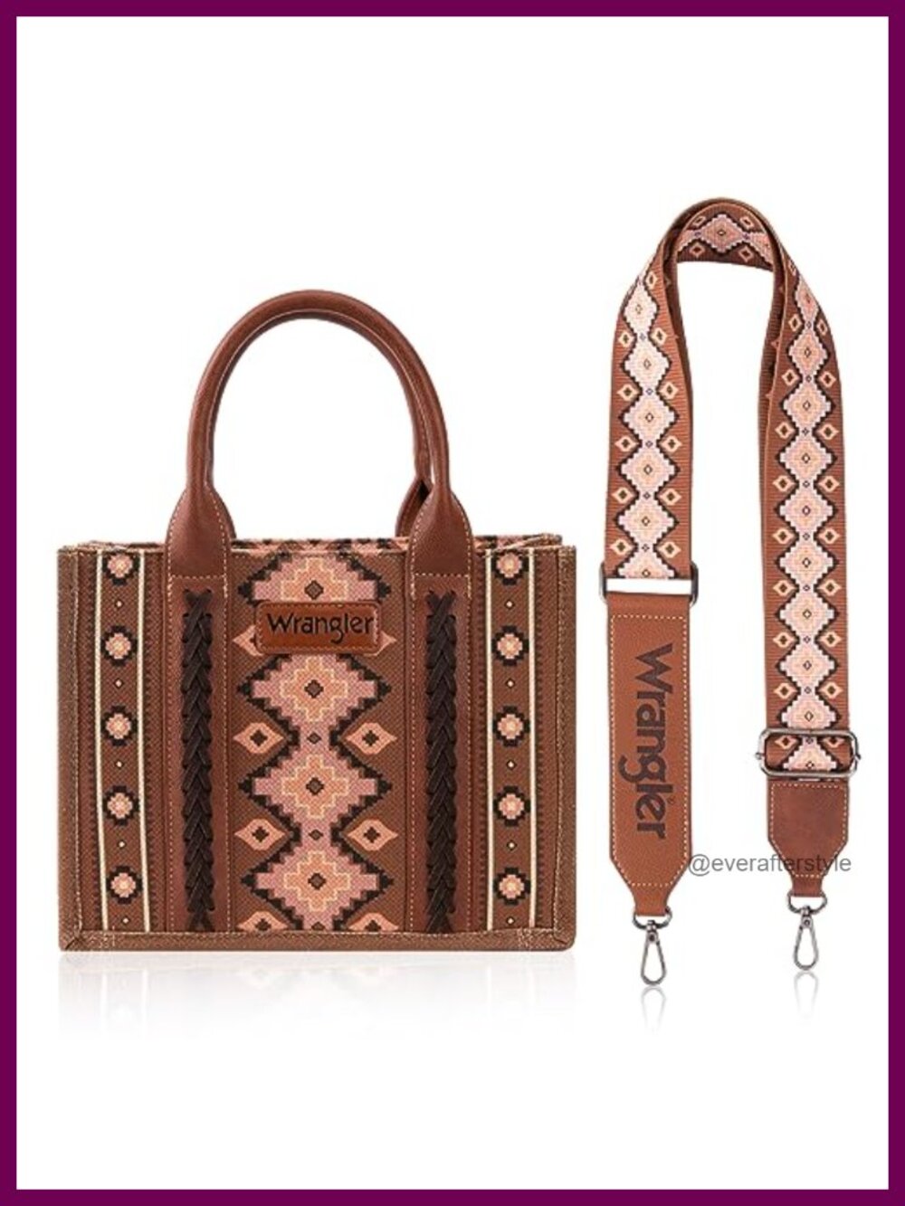 Aztec Western Tote Bag Cotton Canvas Top Handle Satchel Detachable Strap